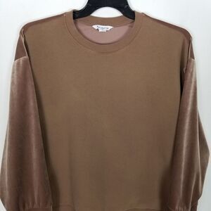 Beautiful Tan Elevated Sweatshirt with Velvet Sleeves....